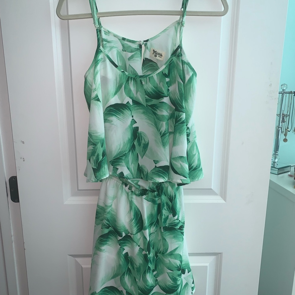 Show Me Your Mumu green tropical palm print romper